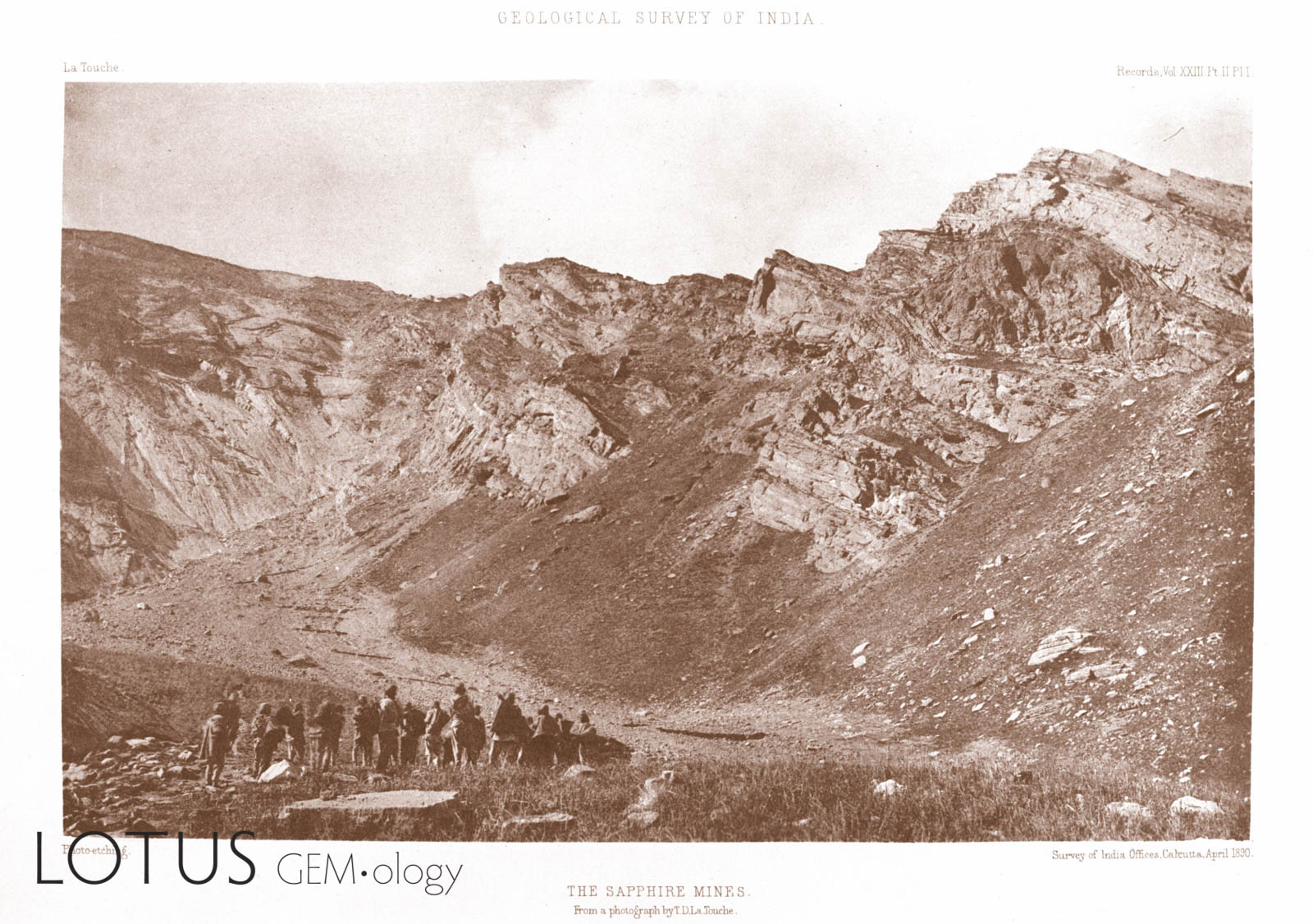 This photo from La Touche's rare 1890 description of the Kashmir sapphire mines was the first ever published on this storied deposit. Click on the photo for a larger image.