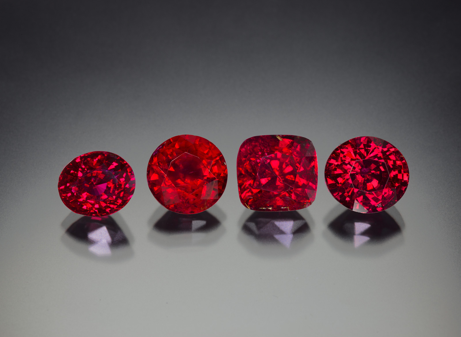 Four untreated rubies from the new find in Madagascar, ranging in size from 4.0 to 6.5 ct. As can be seen, the new production is extremely gemmy. Photo: Wimon Manorotkul/Lotus Gemology.