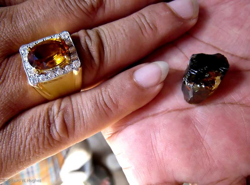 Highly sought-after "Mekong Whiskey" yellow sapphires from Bang Kha Cha near Chanthaburi. Such stones are increasingly scarce as the mines are nearly depleted. Photo © Richard W. Hughes.