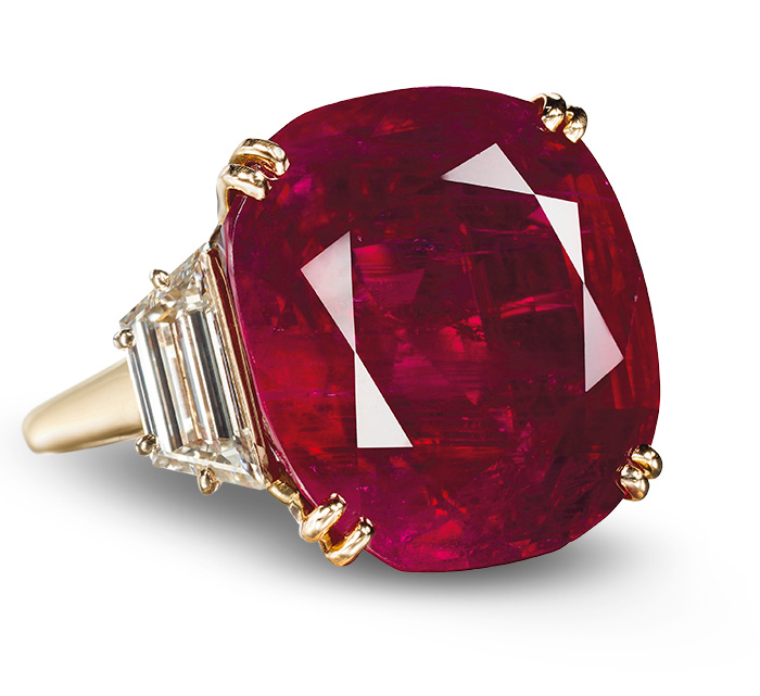 In 2012, this 32.08 ct Burmese ruby ring by Chaumet sold for a spectacular US$6,736,750, or $209,998/ct, then a total price world ruby auction record. Image © Christie’s