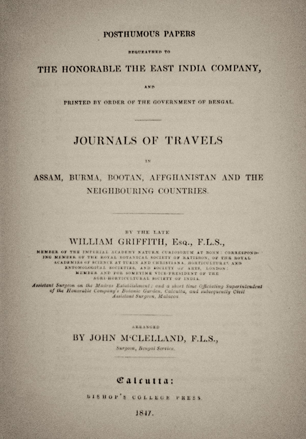 Title page of William Griffith's posthumously published Travels, which includes his account of Burma's jade mines.