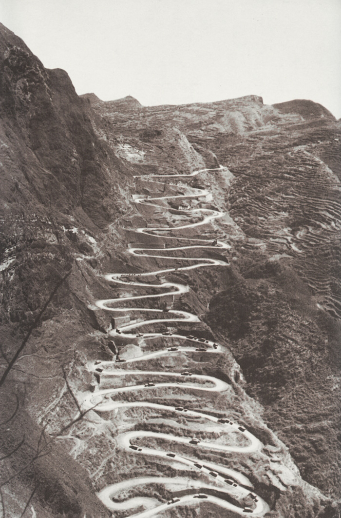 The infamous "21 curves" stretch at An-nan (Ch'ing-lung), China on the Stillwell Road. From Tuchman, 1970.