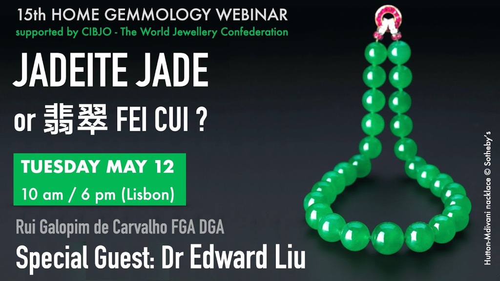 Dr. Edward Liu of Hong Kong delivered a superb lecture entitled "Jadeite Jade or Fei Cui?" in cooperation with Rui Galopim de Carvalho and Edward Johnson. It is available on YouTube.com at the link below. The link begins at roughly the 30-minute mark, where Edward Liu's portion begins.