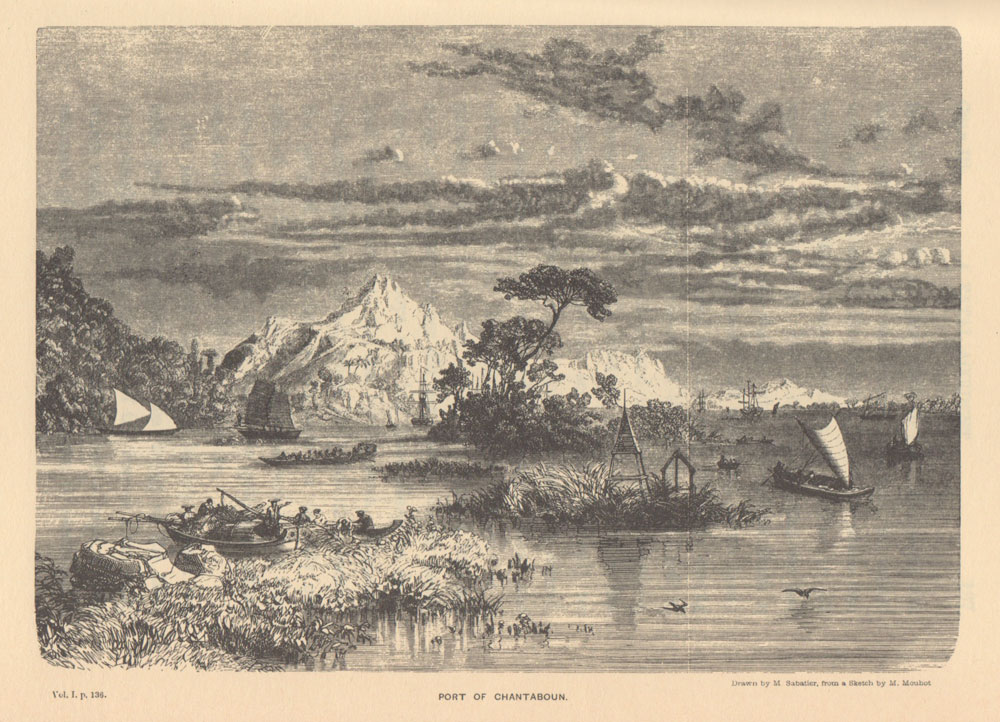 Mid 19th century view of the "Port of Chantaboun." From Mouhot (1864) Travels in the Central Parts of Indo-China (Siam), Cambodia, and Laos, during the Years 1858, 1859, and 1860.