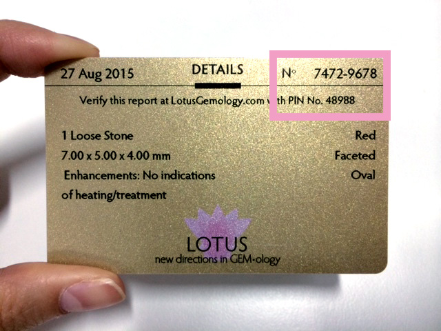 The lotus card comes with each Lotus Gemology report and provides a summary of the testing data.