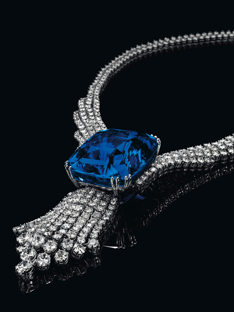 Weighing in at a massive 392.52 ct, the Blue Belle of Asia set a new auction record total price for sapphire, being hammered down at US$17,295,796 at Christie's Geneva's 11 November 2014 sale.  Image © Christie's