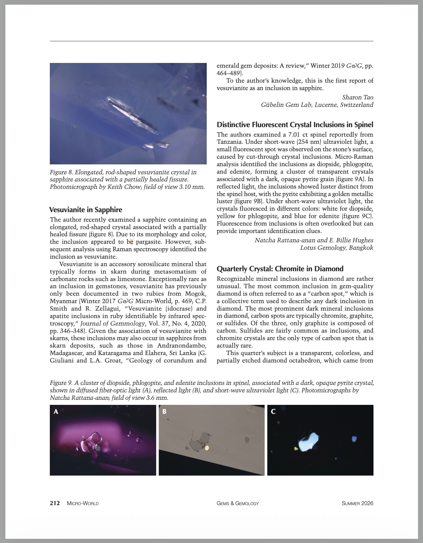 G&G Micro-World: Distinctive fluorescent crystal inclusions in spinel
