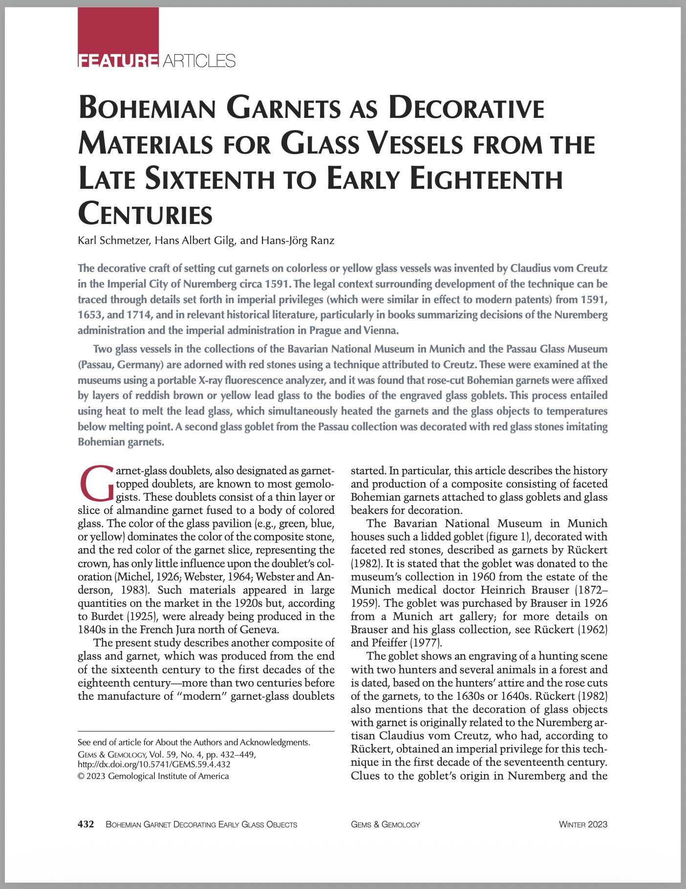 Bohemian garnets as decorative materials for glass vessels from the late sixteenth to early eighteenth centuries