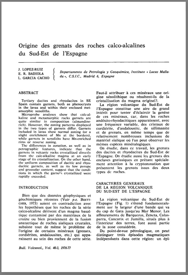 Origine des grenats des roches calco-alcalines du Sud-Est de l’Espagne