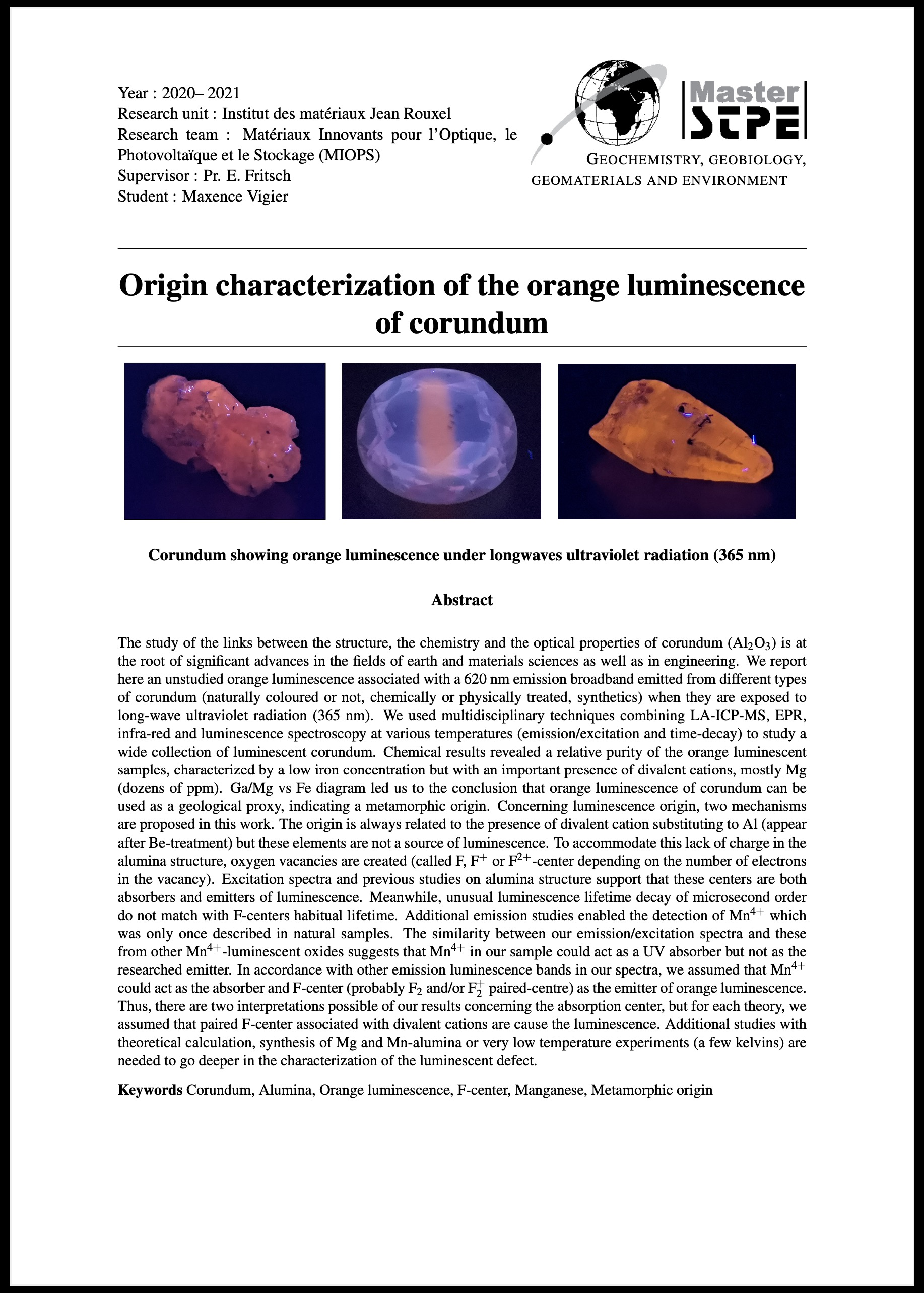 Origin characterization of the orange luminescence of corundum