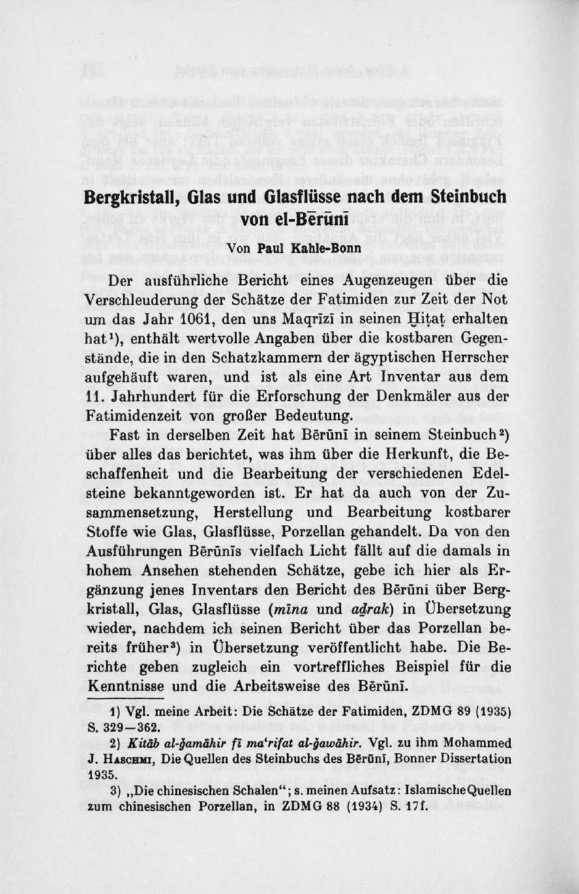 Bergkristall, Glas und Glasflüsse nach dem Steinbuch von el-Bērūnī