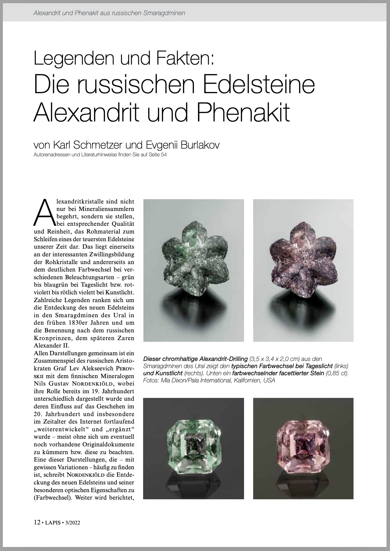 Legenden und Fakten: Die russischen Edelsteine Alexandrit und Phenakit
