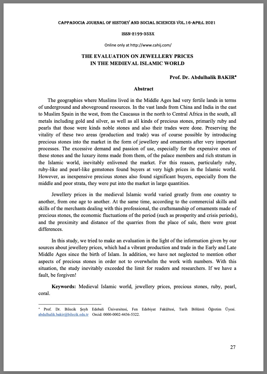 The evaluation of jewellery prices in the Medieval Islamic world