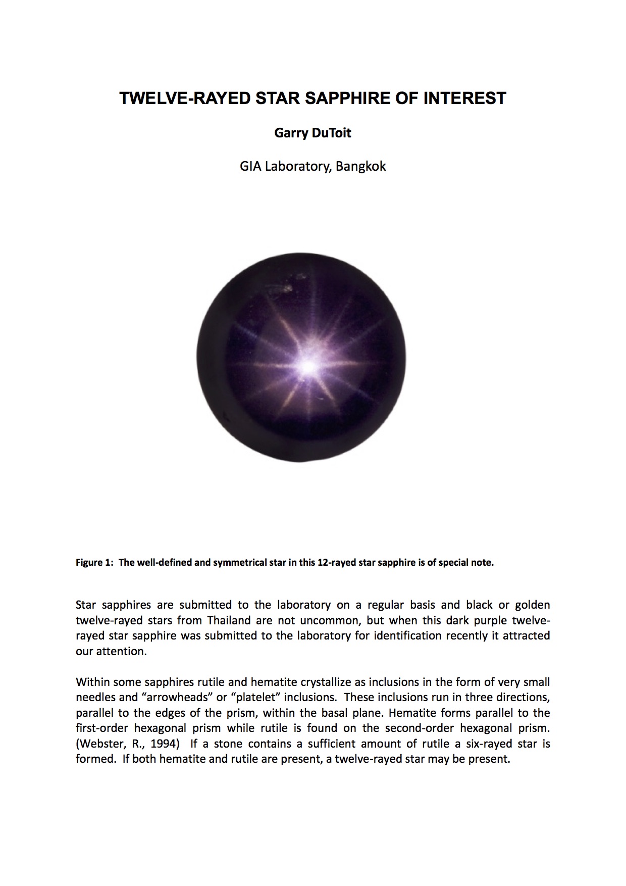 Twelve-rayed star sapphire of interest