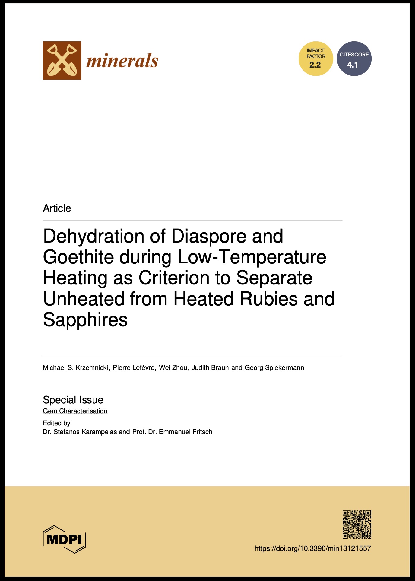 Dehydration of diaspore and goethite during low-temperature heating as criterion to separate unheated from heated rubies and sapphires