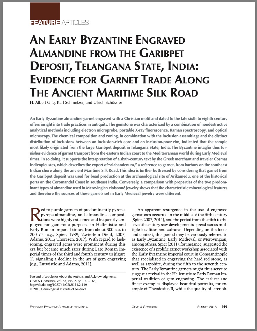 An early Byzantine engraved almandine from the Garibpet deposit, Telanga State, India: Evidence for garnet trade along the ancient Maritime Silk Road