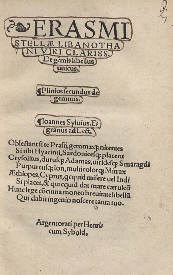 Erasmi Stellae Libanotha Ni Viri Clariss. De Gemis Libellus Unicus