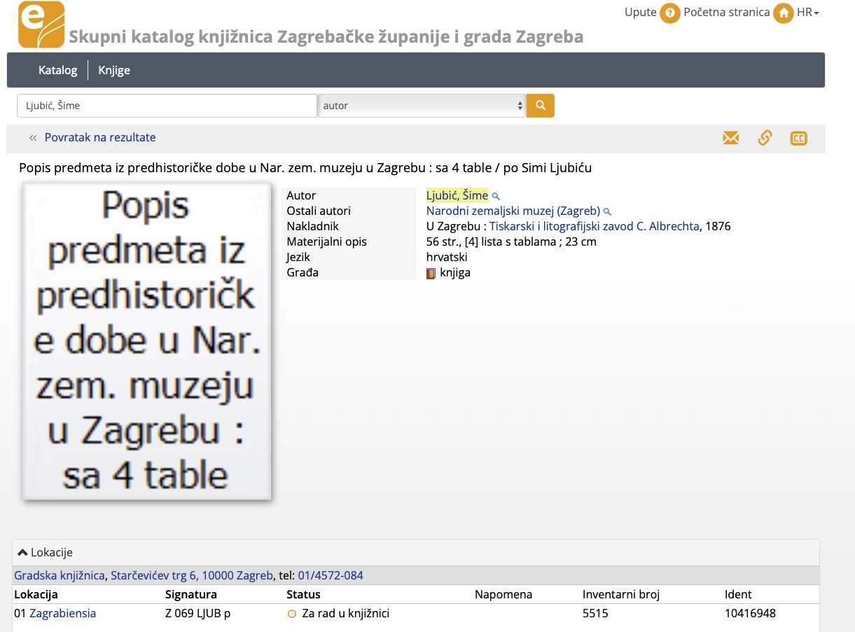Popis Predmeta iz Predhistoricke dobe u nar. zem. Muzeju u Zagrebu