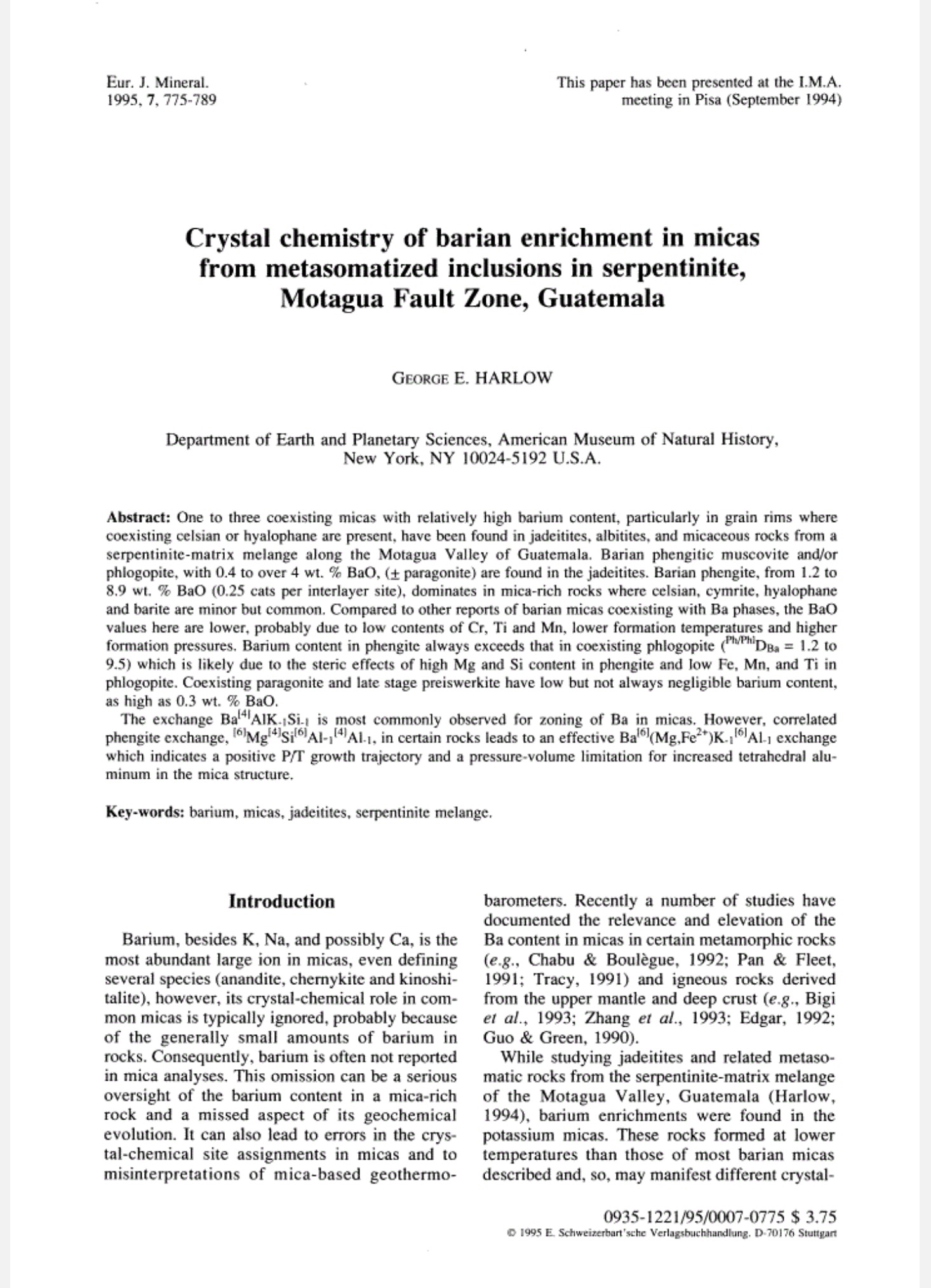 Crystal chemistry of barian enrichment in micas from metasomatized inclusions in serpentine, Motagua fault zone, Guatemala