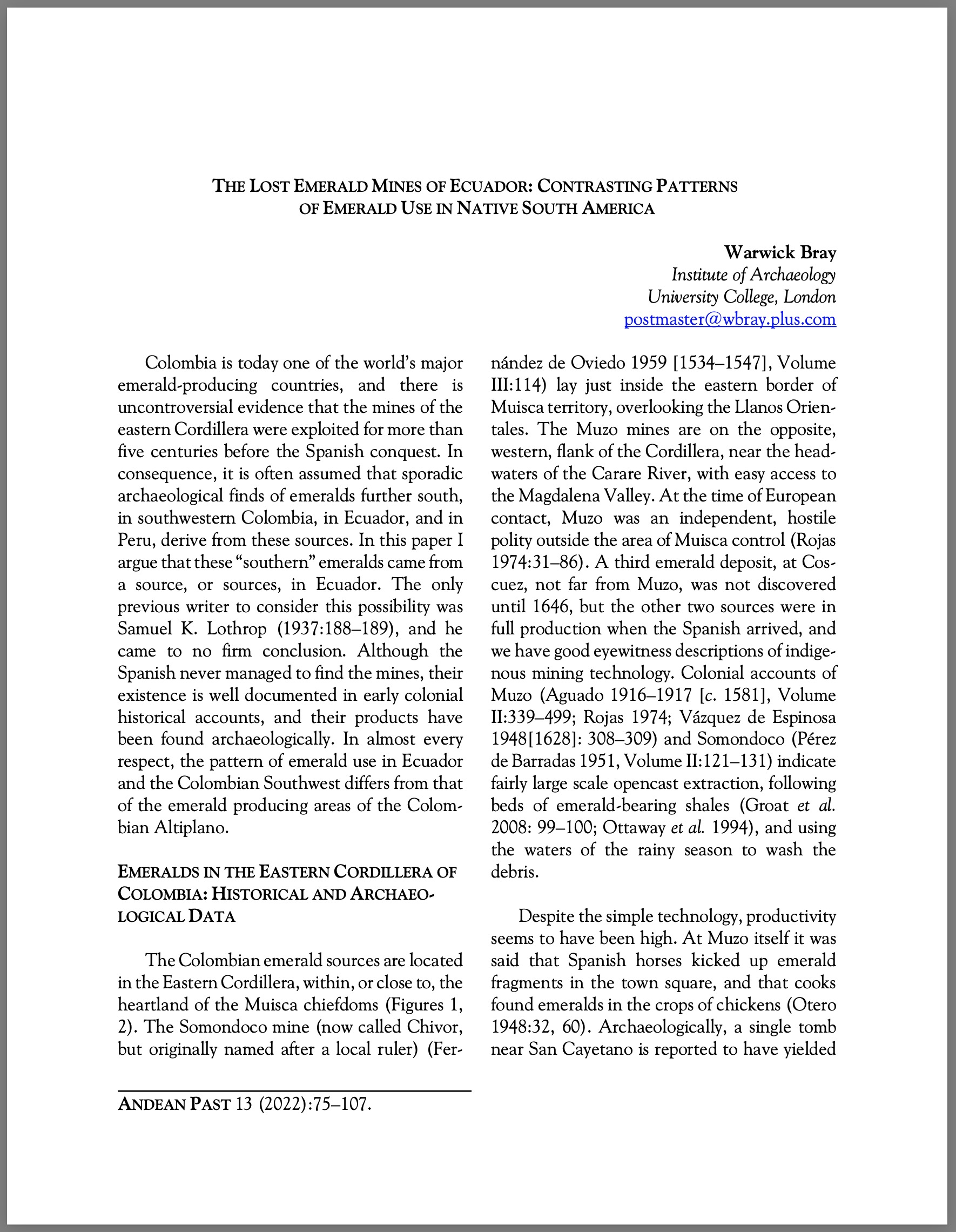 The lost emerald mines of Ecuador: Contrasting patterns of emerald use in native South America
