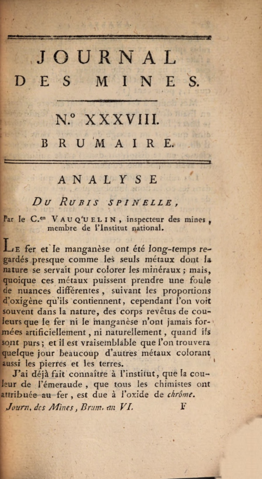 Analyse du rubis spinelle; Analyse de lemeraude du Pérou"