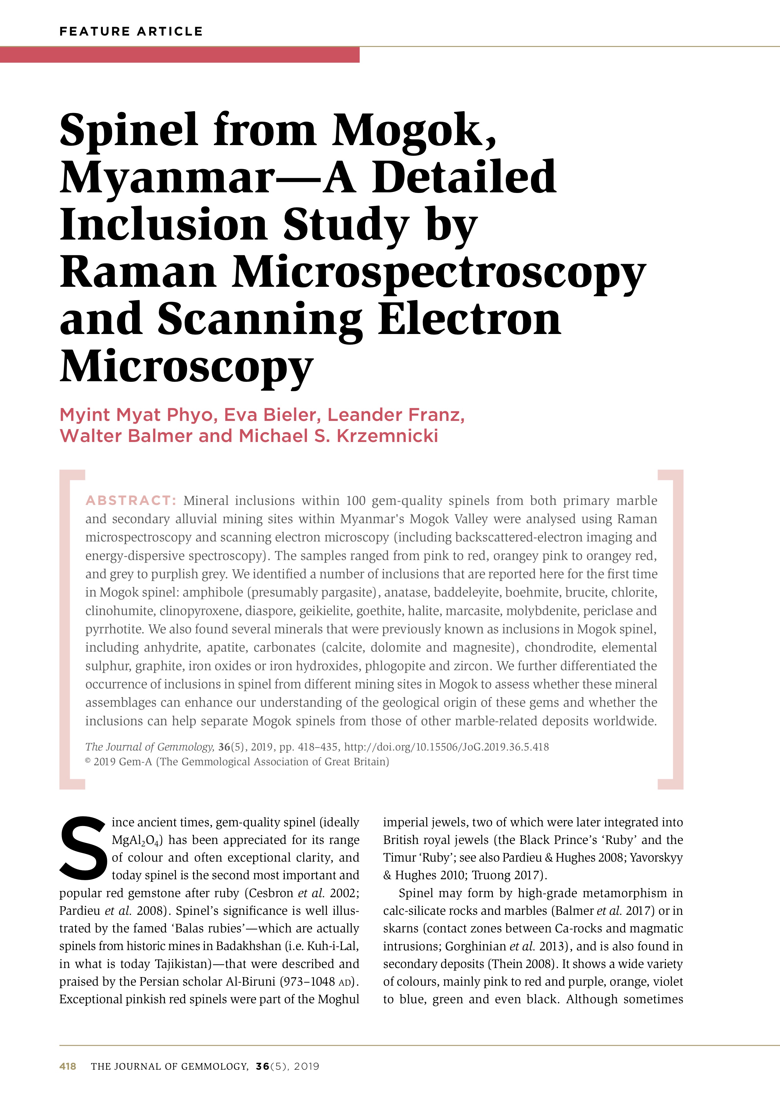 Spinel from Mogok, Myanmar—A detailed inclusion study by Raman microspectroscopy and scanning electron microscopy
