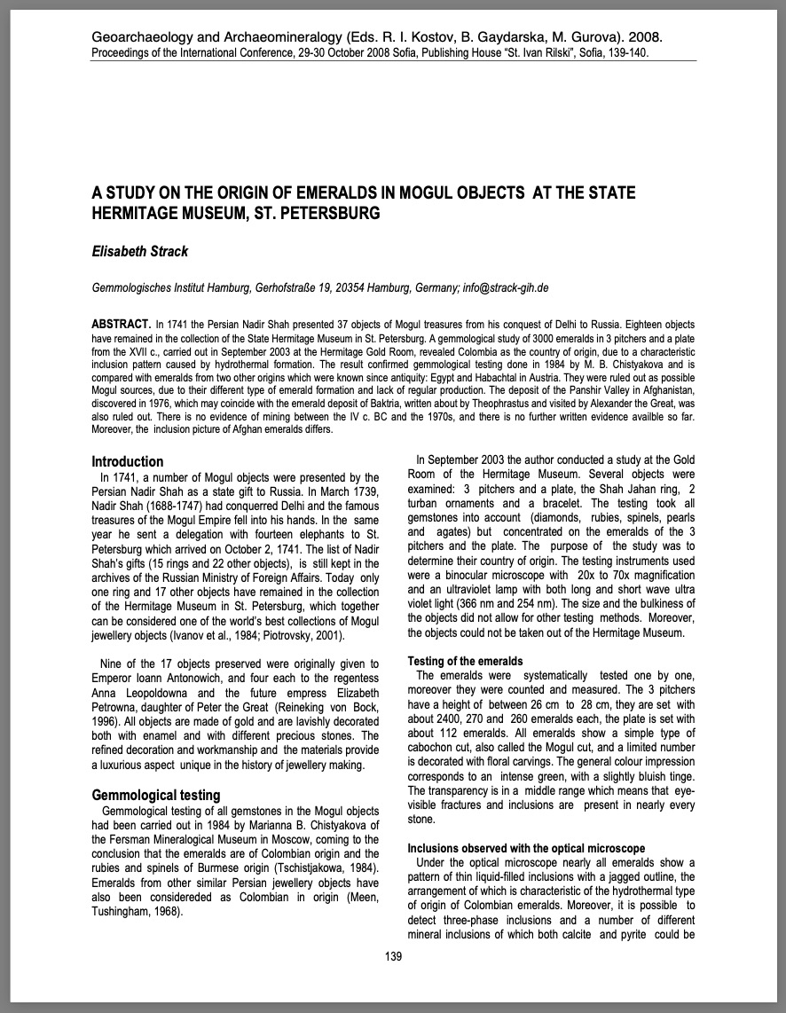 A study on the origin of emeralds in Mogul objects at the State Hermitage Museum, St. Petersburg