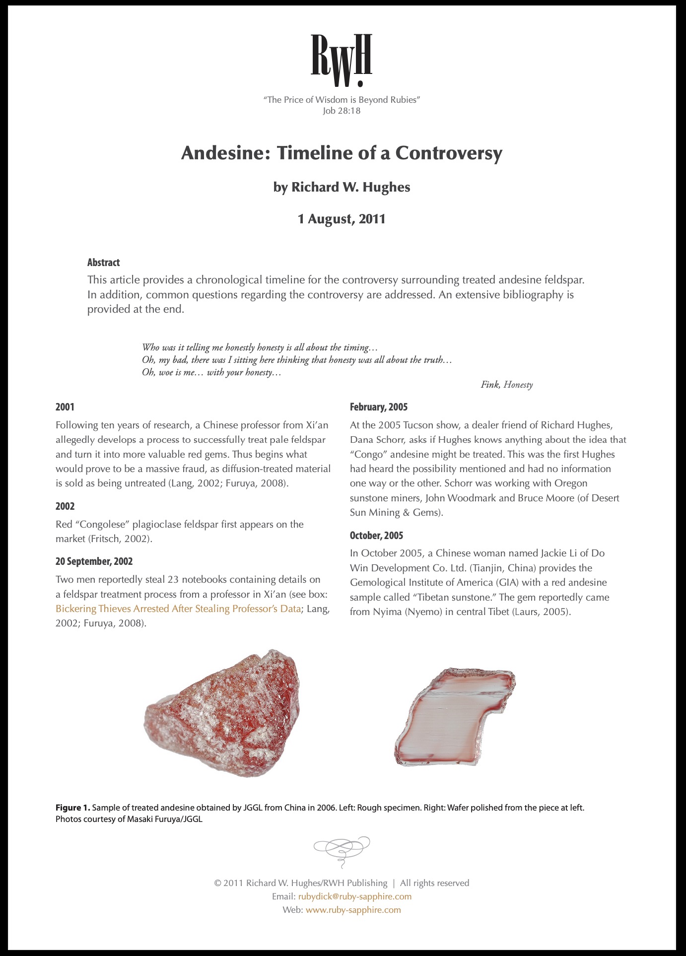Andesine • Timeline of a controversy