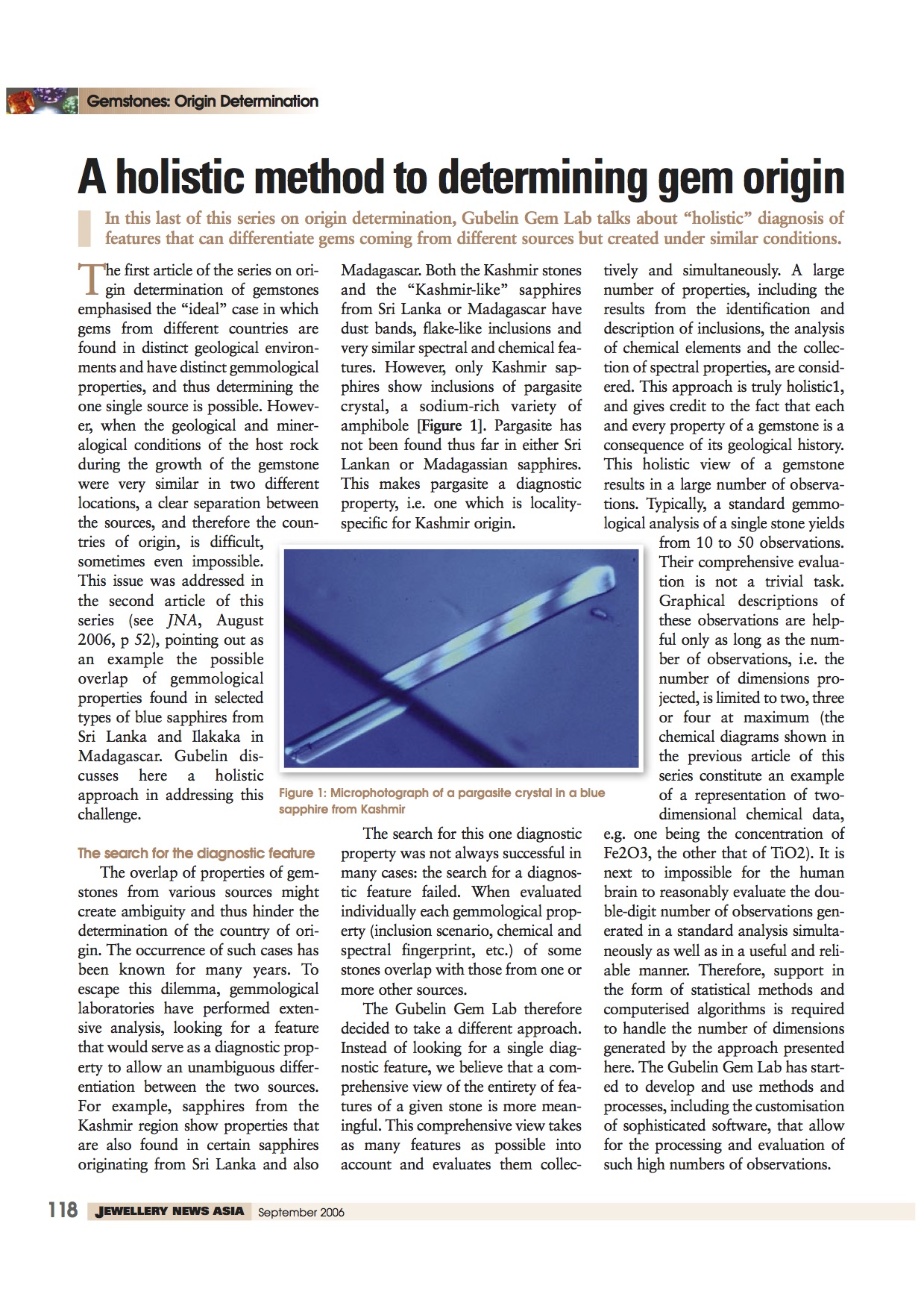 A holistic method to determining gem origin