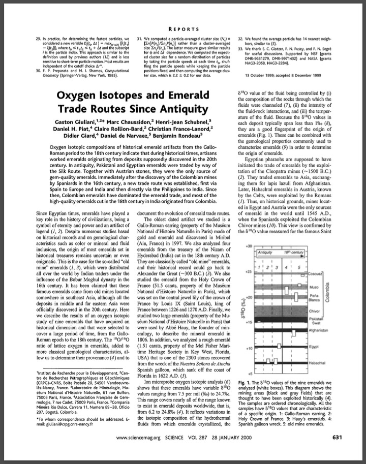 Oxygen isotopes and emerald trade routes since antiquity