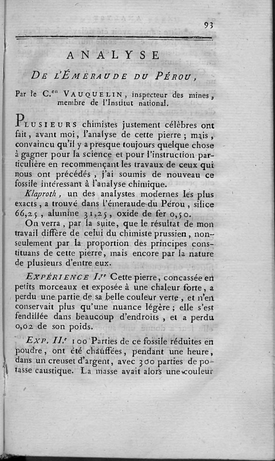 Analyse de l'émeraude du Pérou