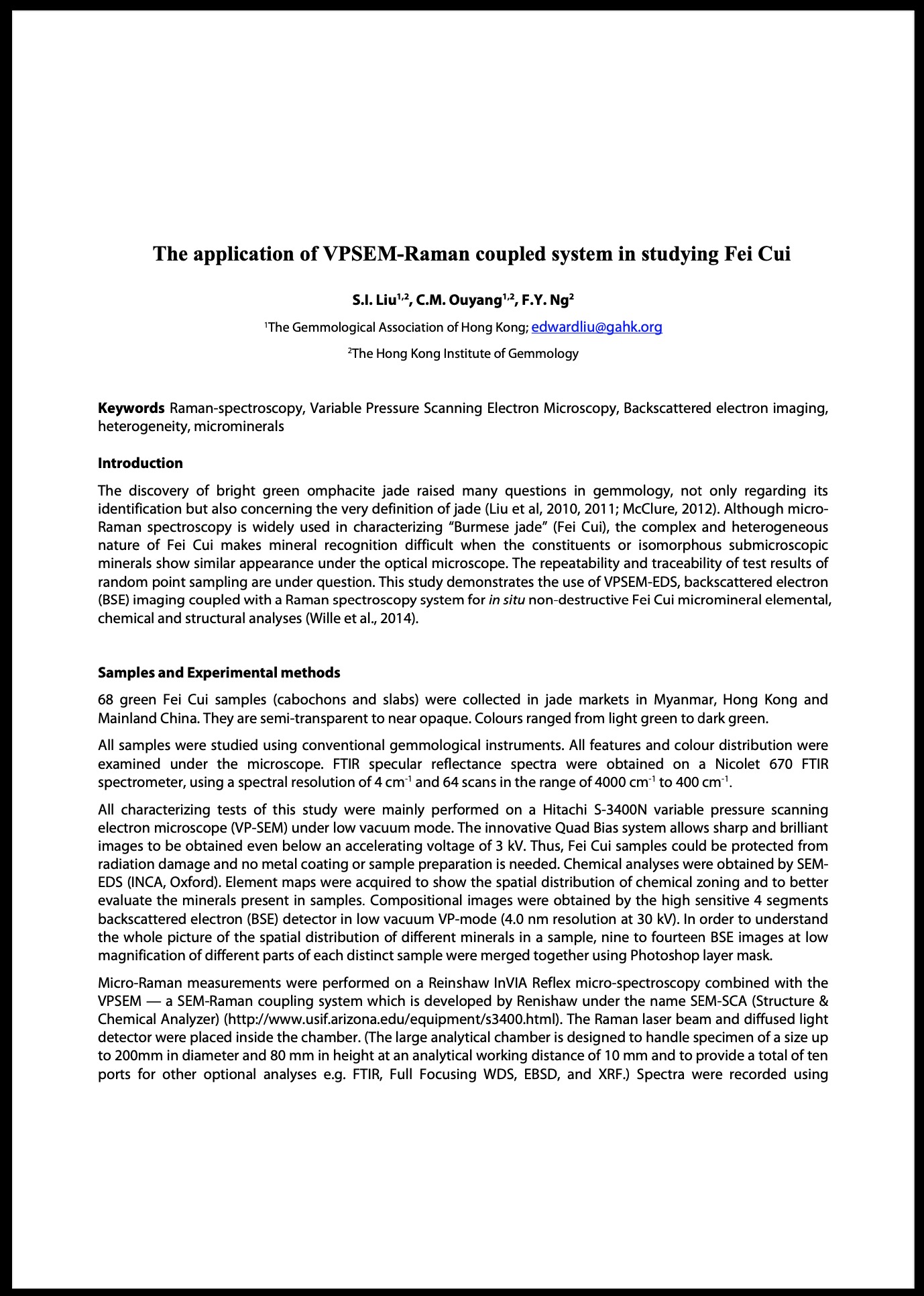 The application of VPSEM-Raman coupled system in studying fei cui
