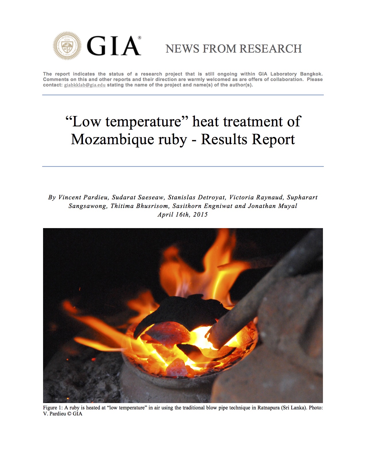 Low temperature" heat treatment of Mozambique ruby: Results report"