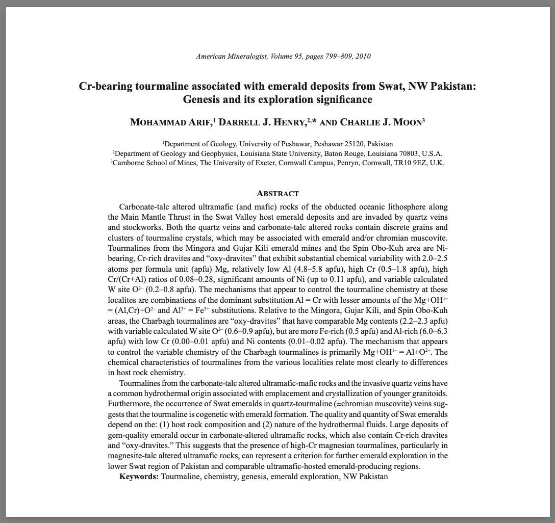 Cr-bearing tourmaline associated with emerald deposits from Swat, NW Pakistan: Genesis and it exploration significance
