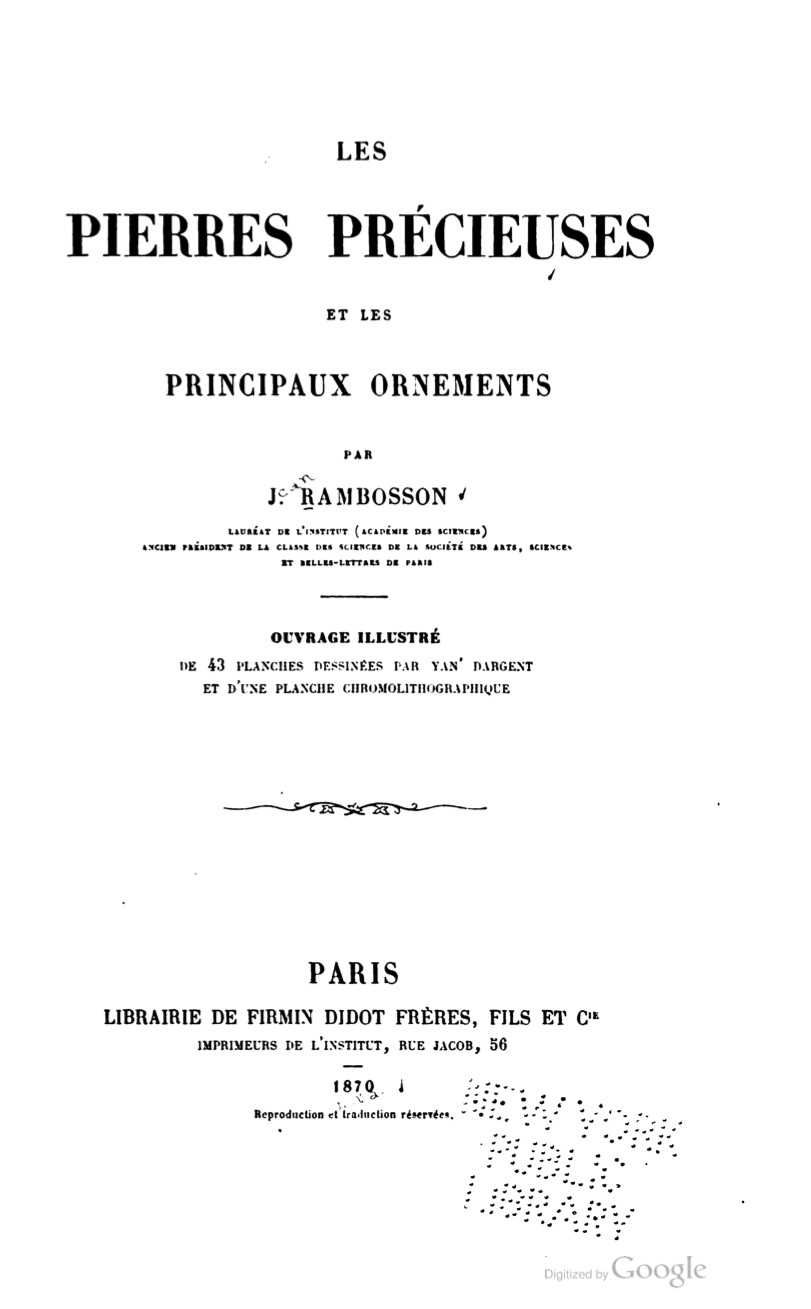 Les Pierres Précieuses et les Principaux Ornements