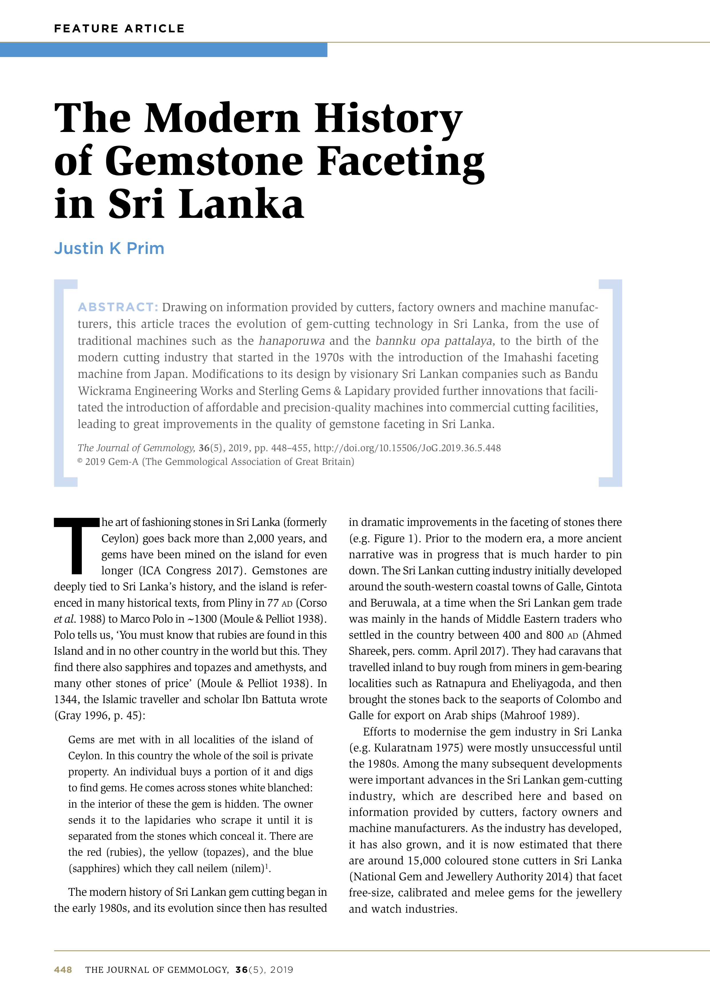 The modern history of gemstone faceting in Sri Lanka