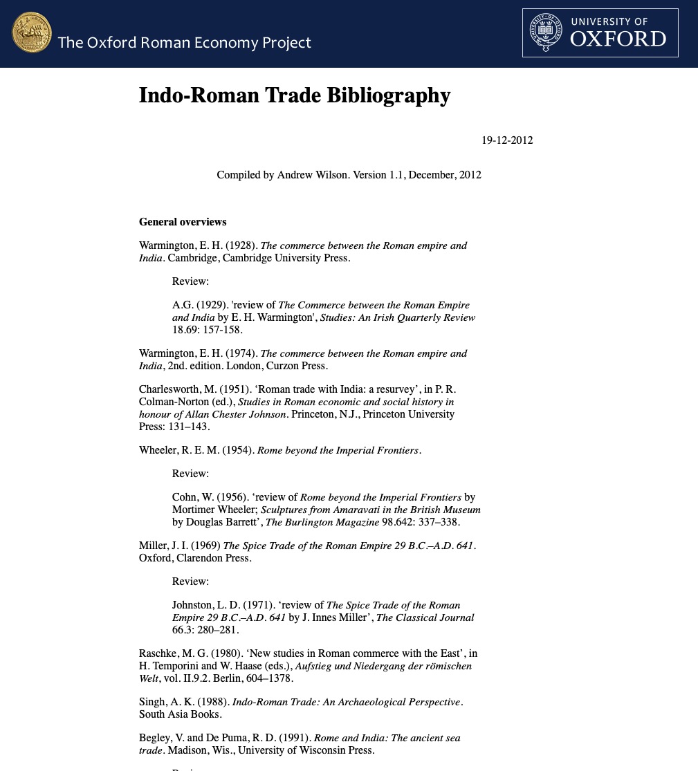 Indo-Roman Trade & Mining Bibliographies