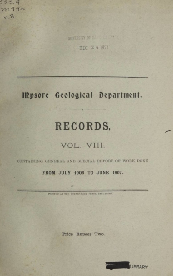 Notes on corundum deposits in the south of Mysore