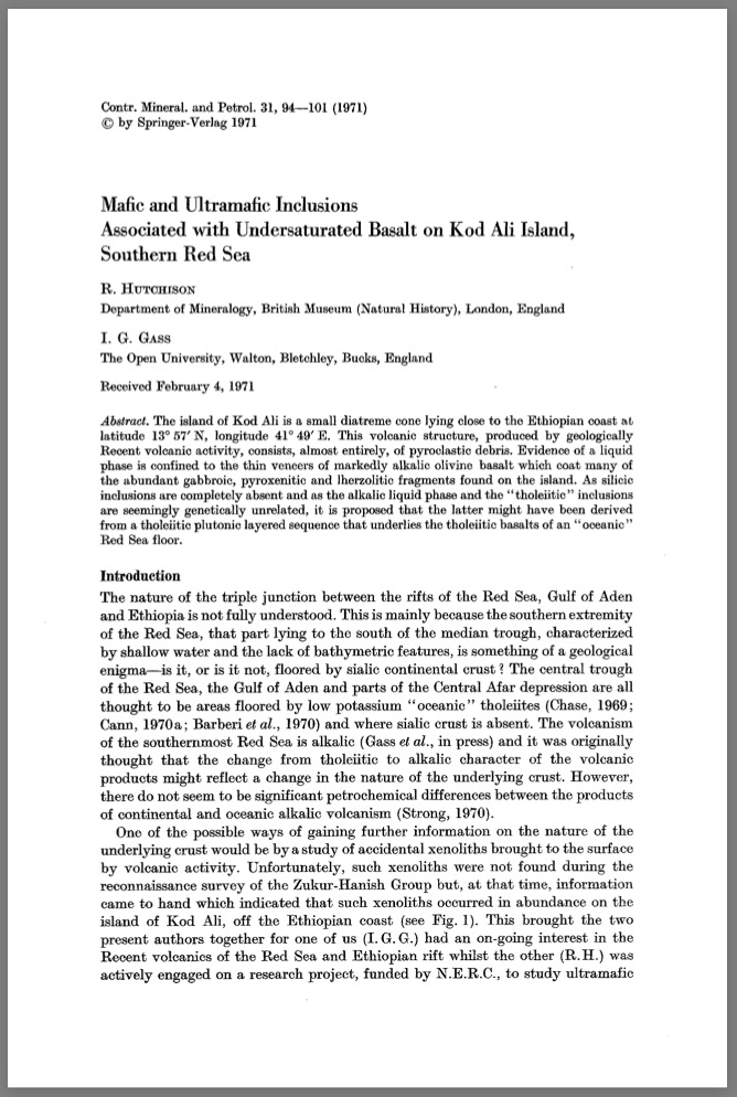 Mafic and ultramafic inclusions associated with undersaturated basalt on Kod Ali Island, Southern Red Sea