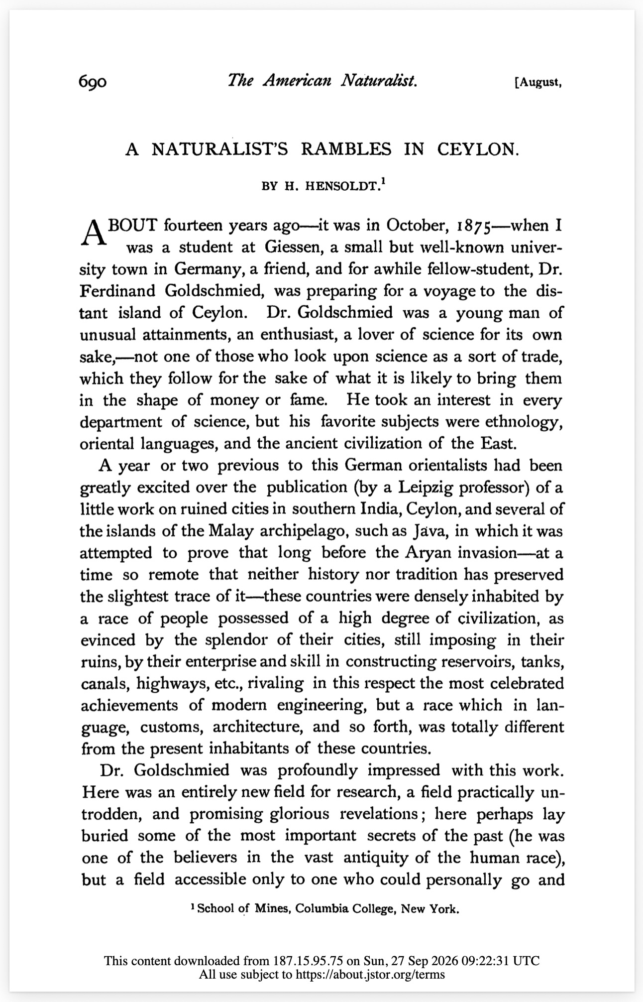 A naturalist's rambles in Ceylon