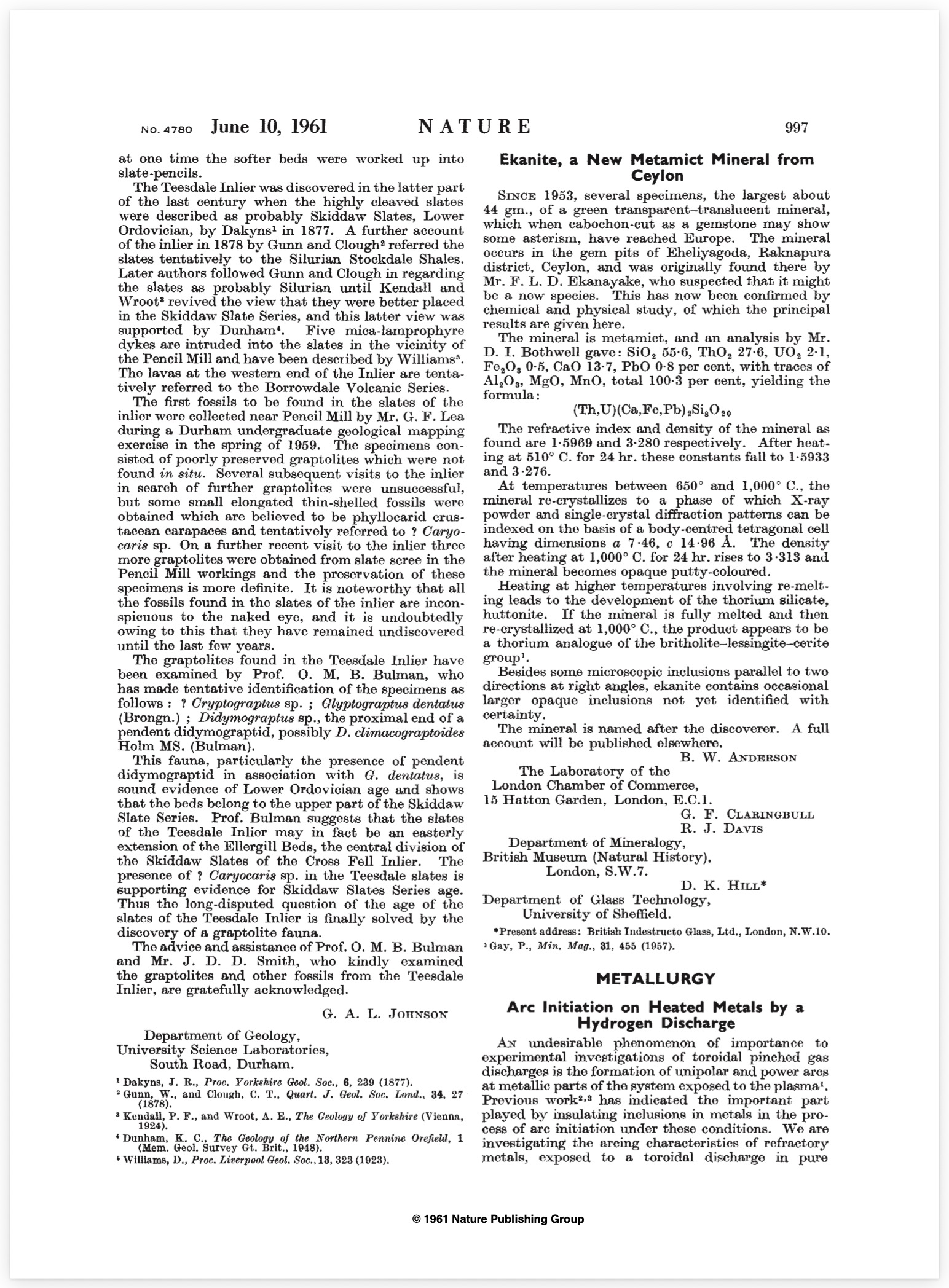 Ekanite, a new metamict mineral from Ceylon