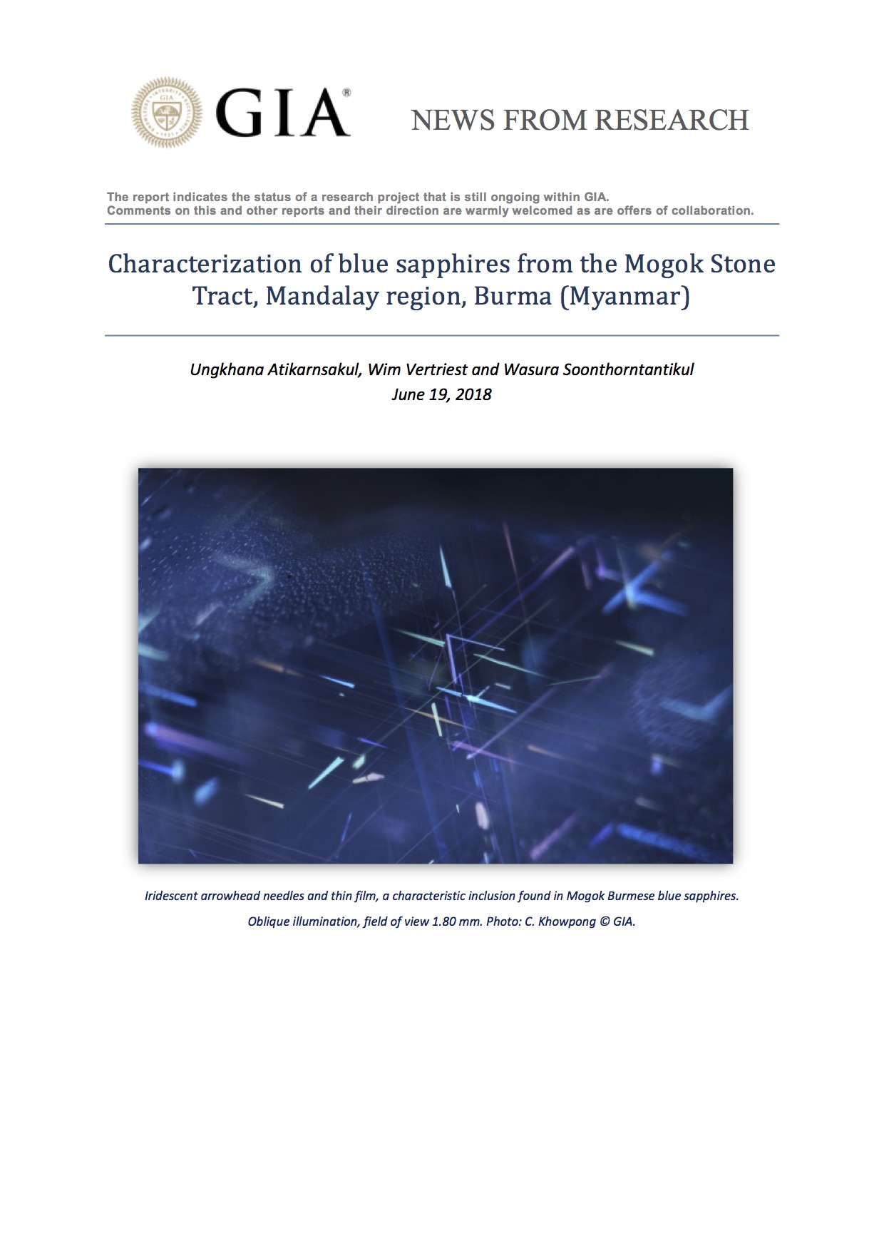 Characterization of blue sapphires from the Mogok Stone Tract, Mandalay region, Burma (Myanmar)