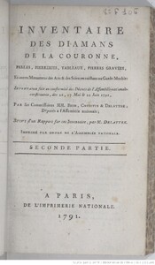 Inventaire des Diamans de la Couronne, Perles, Pierries, Tableaux, Pierres Gravées et autres Monumens des Arts & des Sciences existens au Garde-Meuble