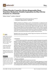 Cation disorder caused by olivine-ringwoodite phase transition mechanism, possible explanation for blue olivine inclusion in a diamond