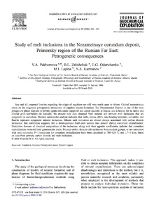Study of melt inclusions in the Nezametnoye corundum deposit, Primorsky region of the Russian Far East: Petrogenetic consequences