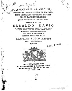 Specimen Arabicum: Continens Descriptionem et Excerpta Libri Achmedis Teifaschii de Gemmis et Lapidibus Pretiosis