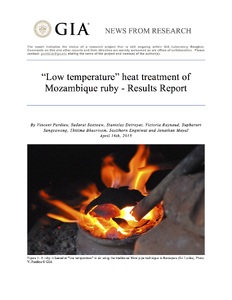 Low temperature" heat treatment of Mozambique ruby: Results report"
