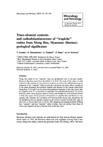 Trace-element contents and cathodoluminescence of “trapiche” rubies from Mong Hsu, Myanmar (Burma): Geological significance