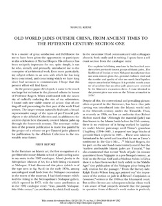 Old World jades outside China, from ancient times to the fifteenth century: Section one