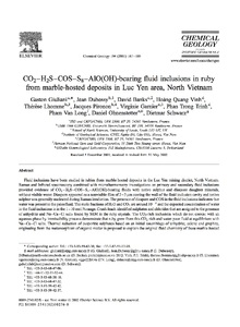 CO₂–H₂S–COS–S₈–AlO(OH)-bearing fluid inclusions in ruby from marble-hosted deposits in Luc Yen area, North Vietnam